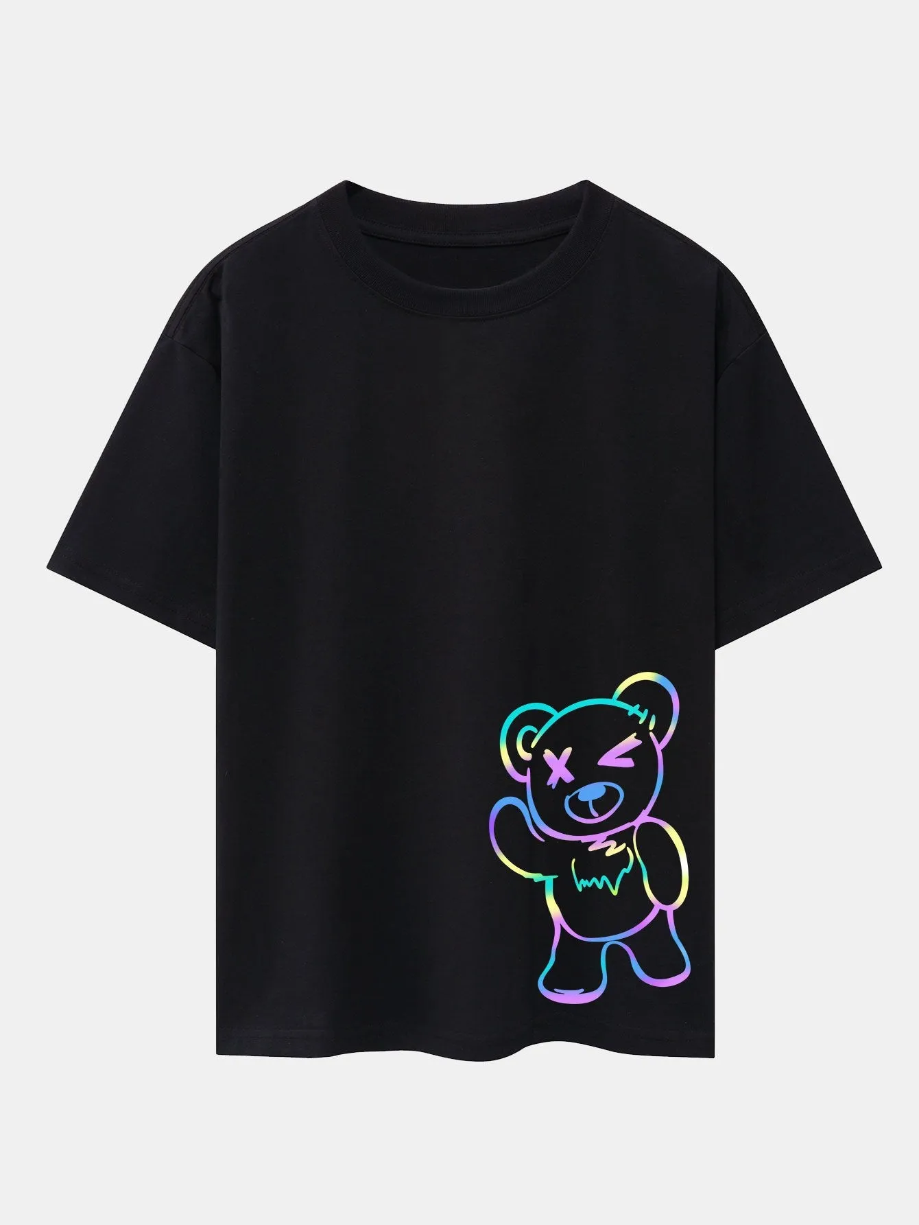 Colorful Bear Print Drop Shoulder Oversize T-Shirt sold by Hoooyi