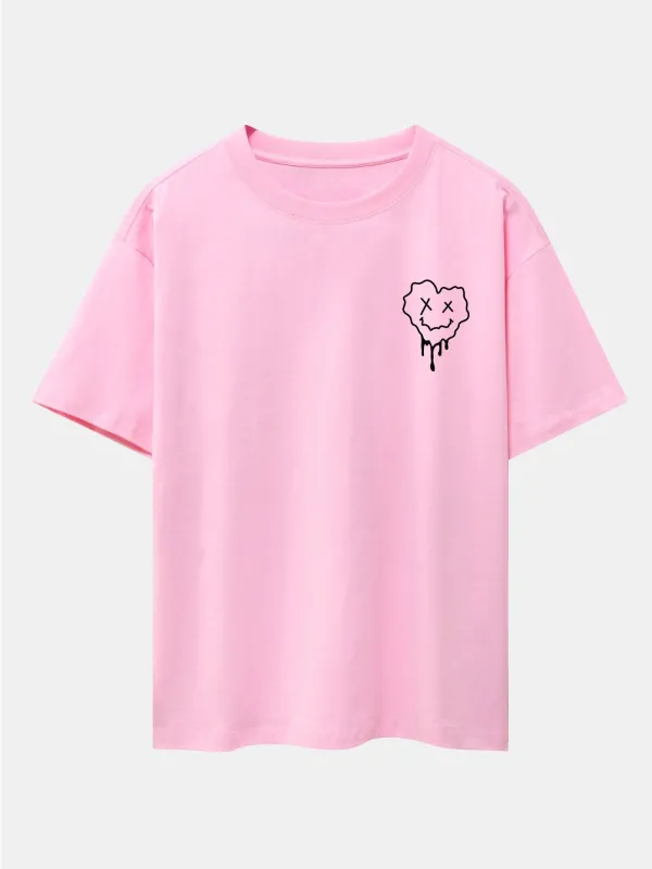 Dissolving Heart Smiley Face Print Drop Shoulder Oversize T-Shirt made by Hoooyi