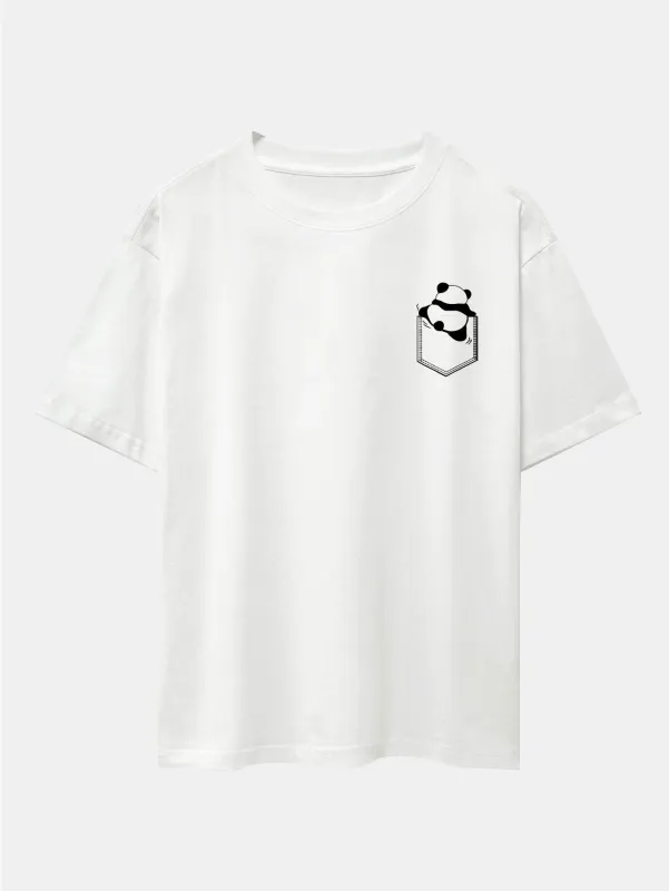 Pocket Panda Print Drop Shoulder Oversize T-Shirt sold by Hoooyi