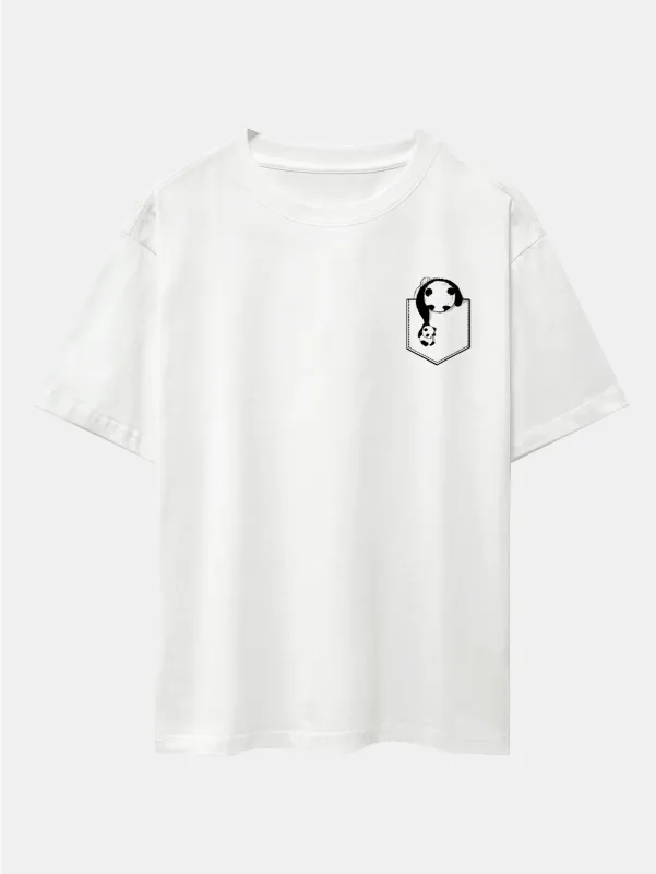 Pocket Panda Print Drop Shoulder Oversize T-Shirt sold by Hoooyi