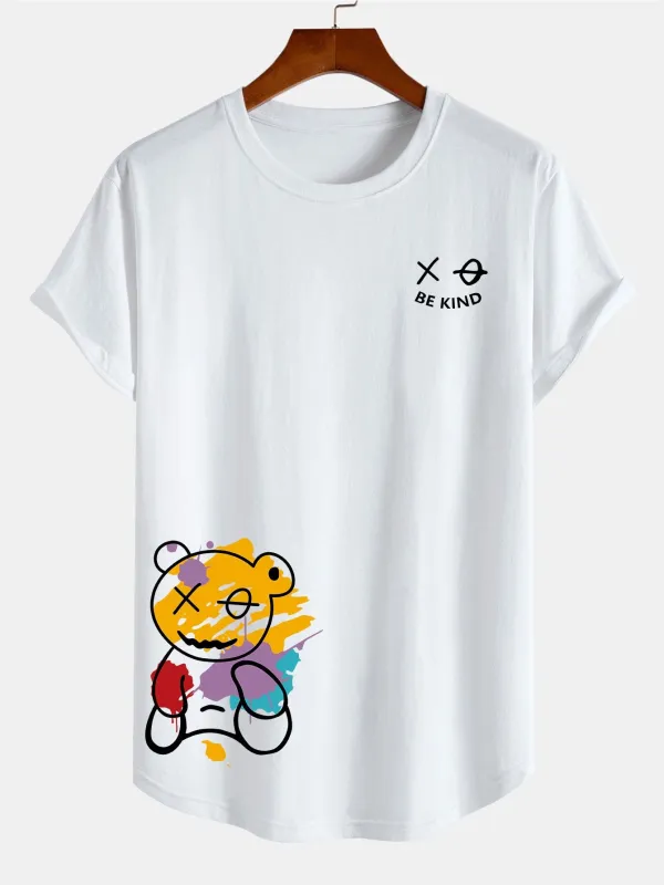 Graffiti Bear Print Cotton Arc Hem T-Shirt made by Hoooyi