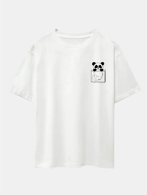 Pocket Panda Print Drop Shoulder Oversize T-Shirt sold by Hoooyi