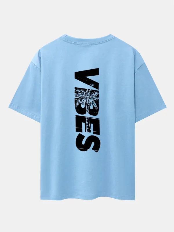 Palm Tree Vibes Slogan Back Print Drop Shoulder Oversize T-Shirt sold by Hoooyi