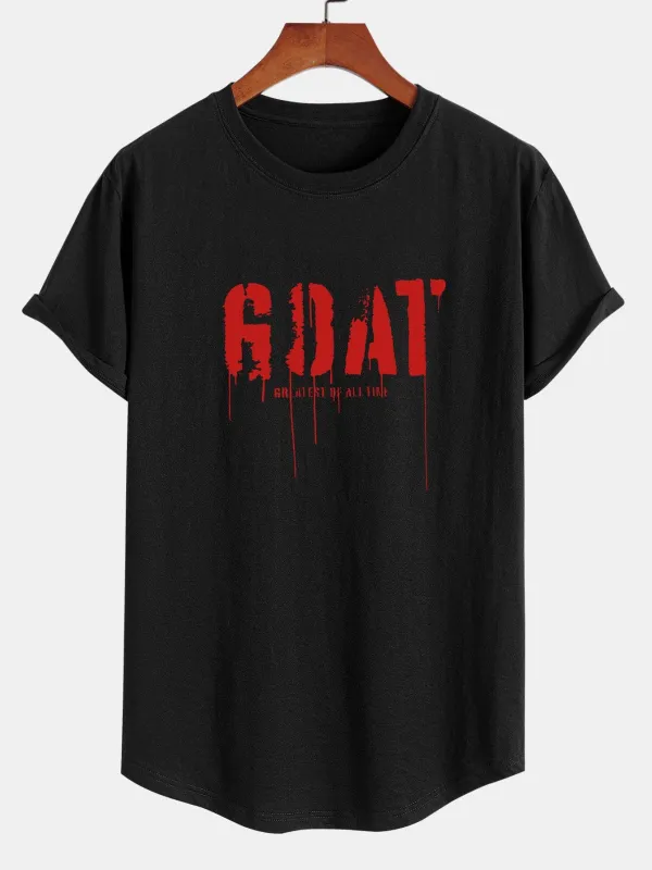 Goat Slogan Print Cotton Arc Hem T-Shirt sold by Hoooyi