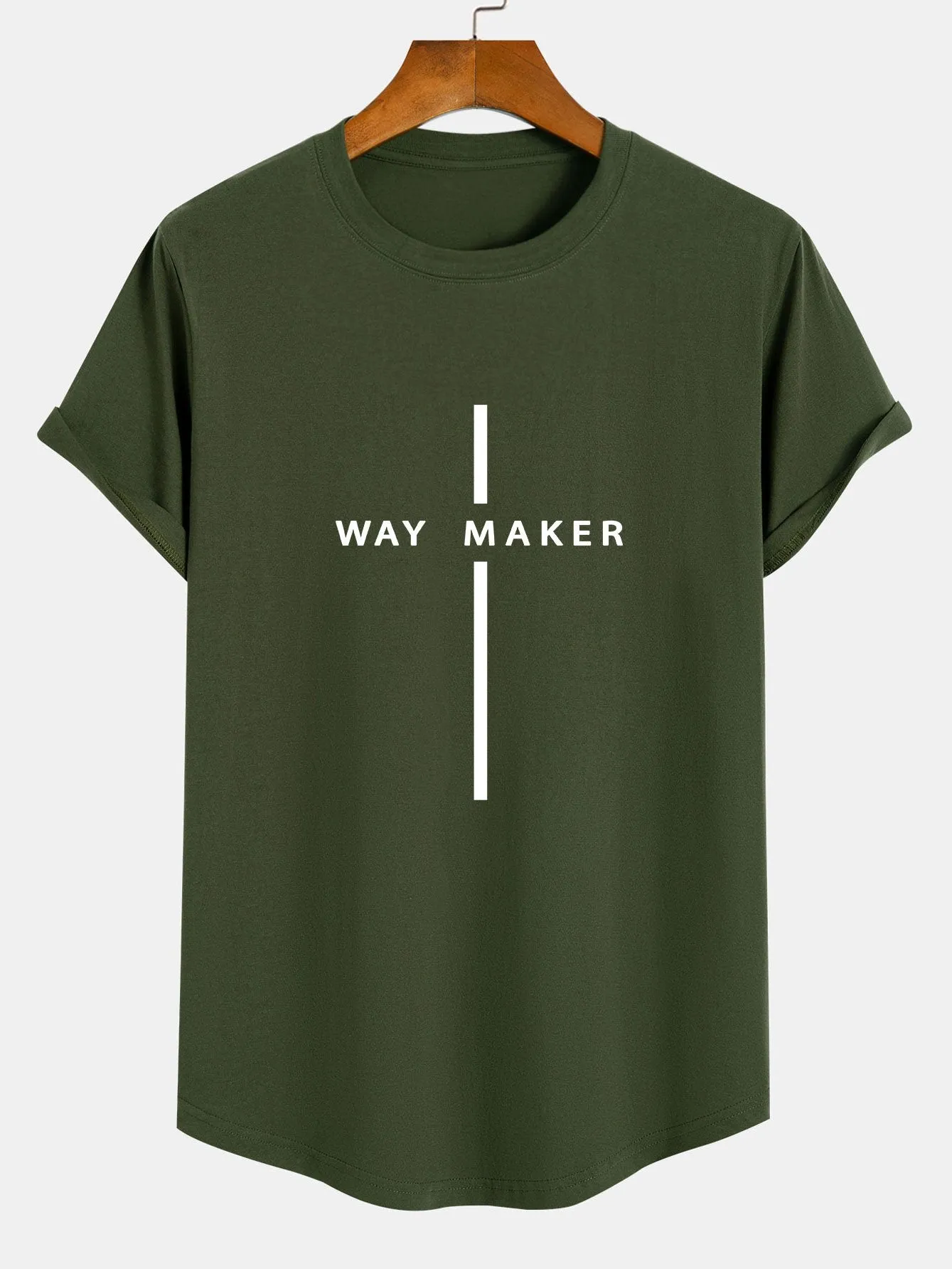Way Maker Stripe Print Cotton Arc Hem T-Shirt sold by Hoooyi product image thumbnail 2