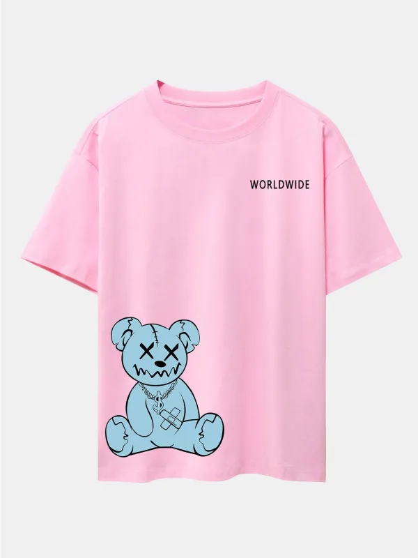 Worldwide Bear Print Drop Shoulder Oversize T-Shirt sold by Hoooyi