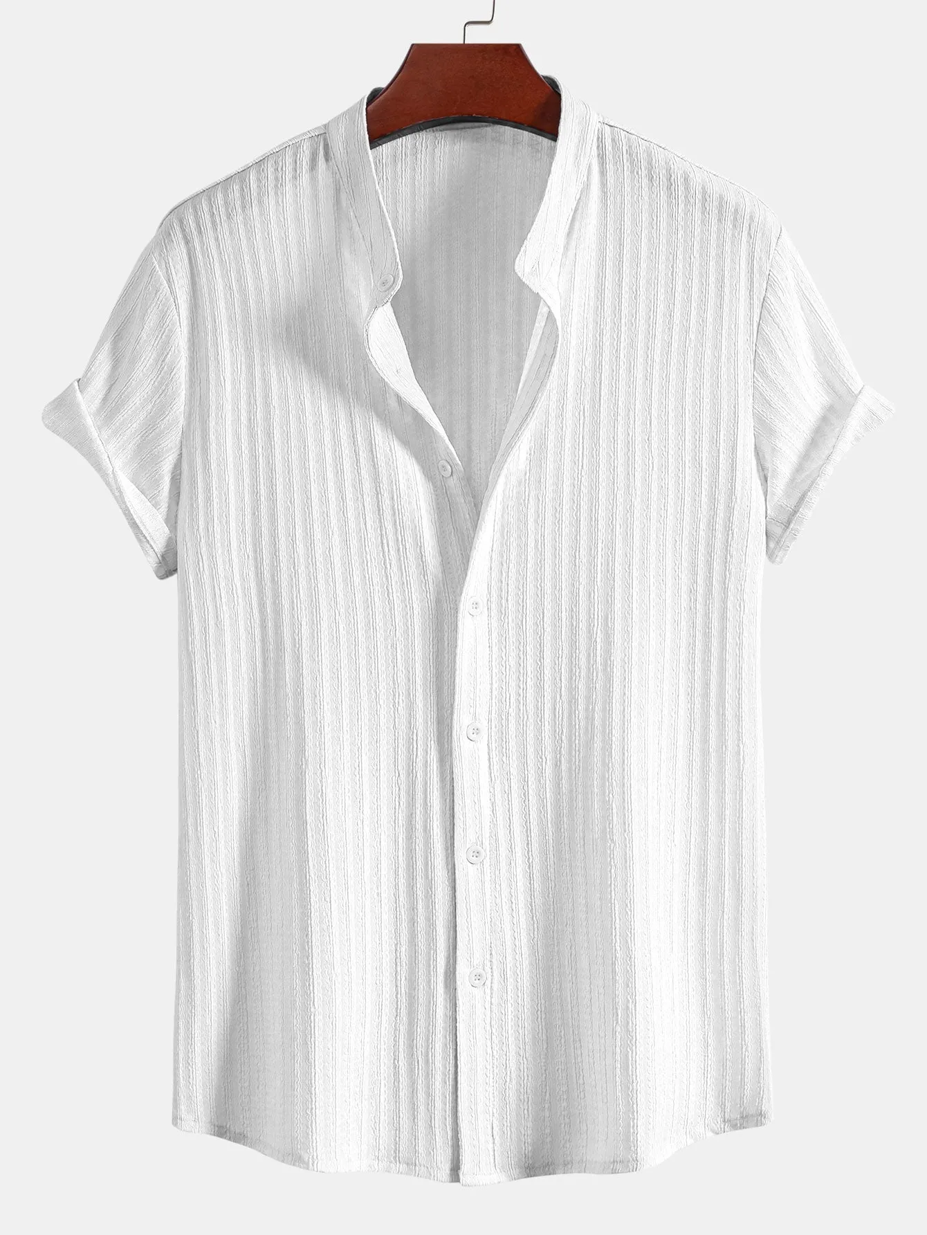Muscle Fit Texture Ribbed Stand Collar Shirt sold by Hoooyi product image thumbnail 3