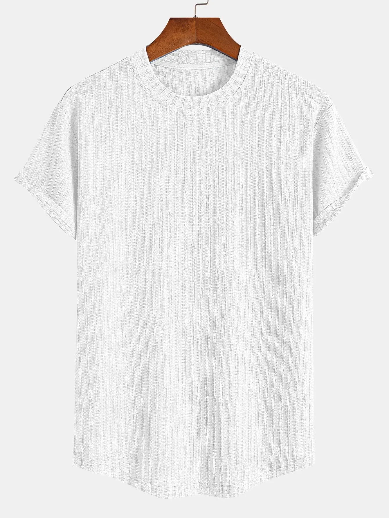 Muscle Fit Textured Ribbed Arc Hem T-Shirt sold by Hoooyi product image thumbnail 3