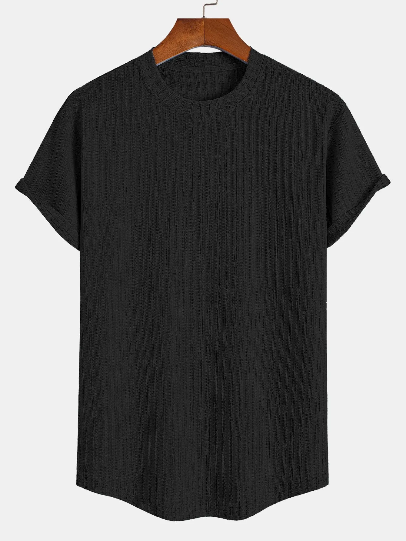 Muscle Fit Textured Ribbed Arc Hem T-Shirt sold by Hoooyi product image thumbnail 2