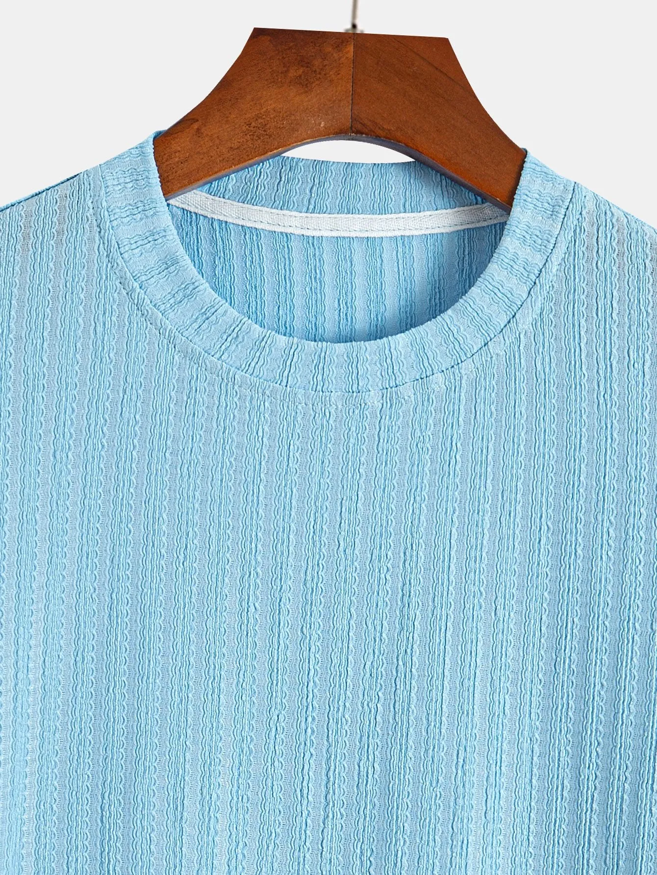 Muscle Fit Textured Ribbed Arc Hem T-Shirt sold by Hoooyi product image thumbnail 5