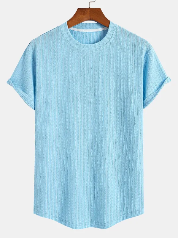 Muscle Fit Textured Ribbed Arc Hem T-Shirt sold by Hoooyi
