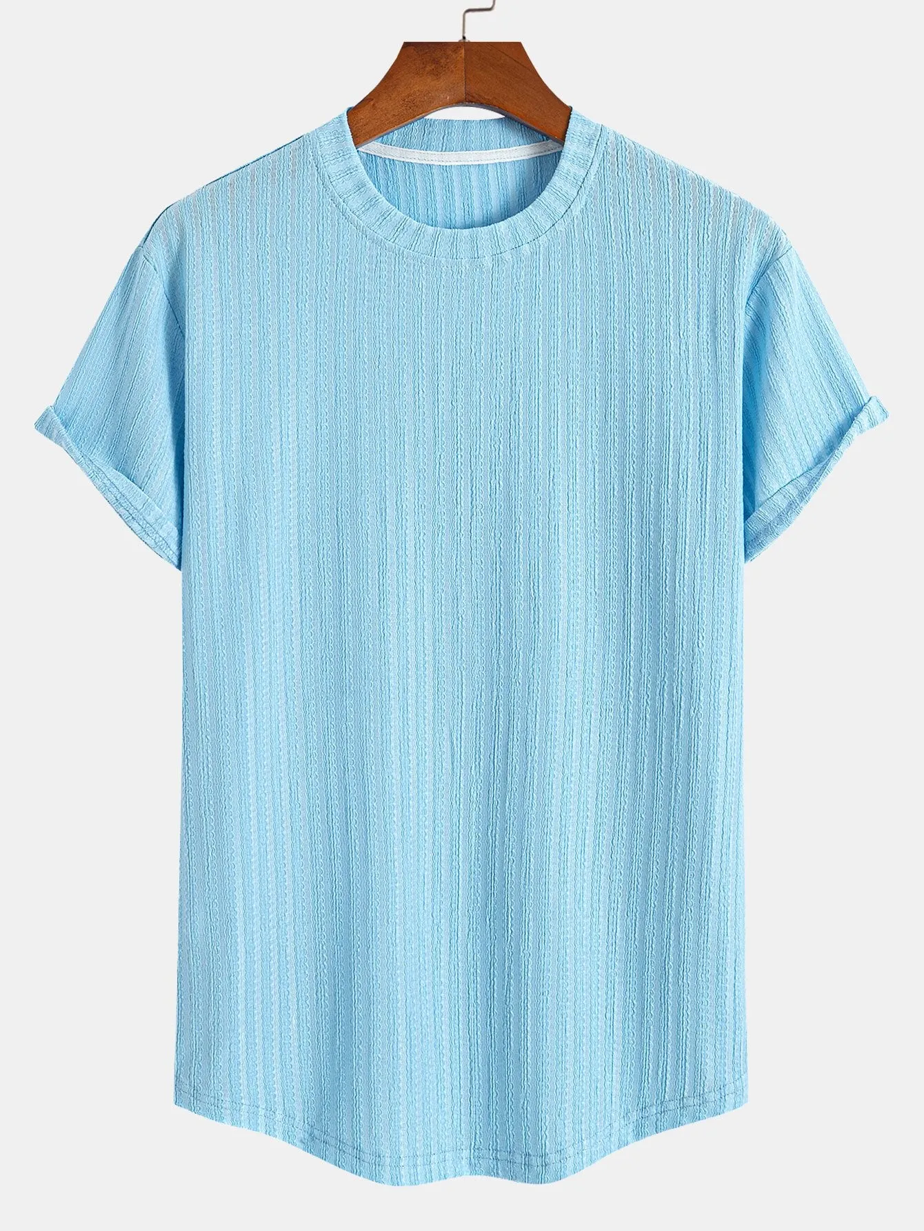 Muscle Fit Textured Ribbed Arc Hem T-Shirt sold by Hoooyi