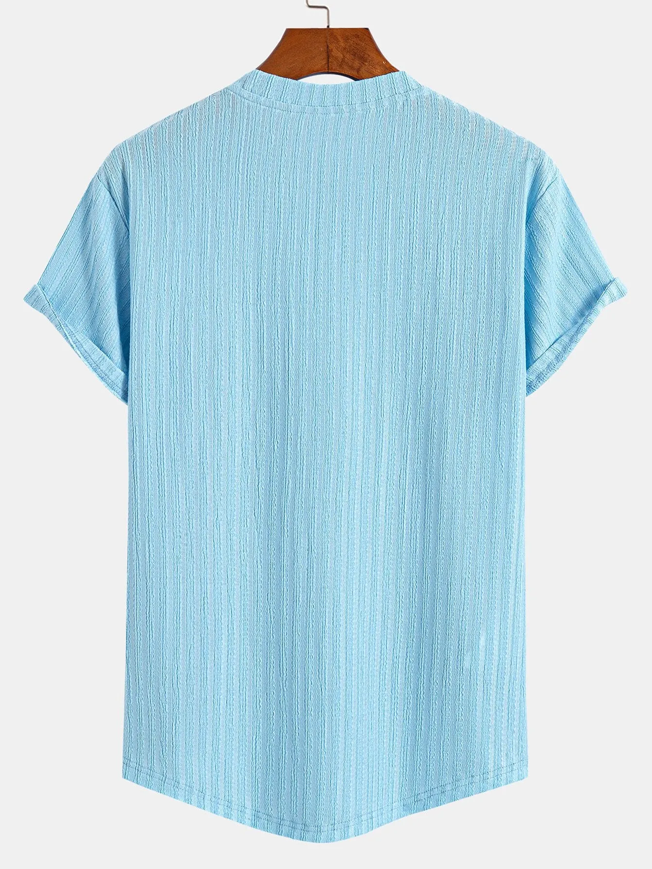 Muscle Fit Textured Ribbed Arc Hem T-Shirt sold by Hoooyi product image thumbnail 4