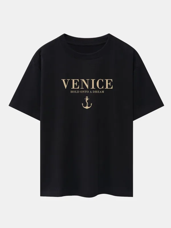 Venice Anchor Print Drop Shoulder Oversize T-Shirt made by Hoooyi