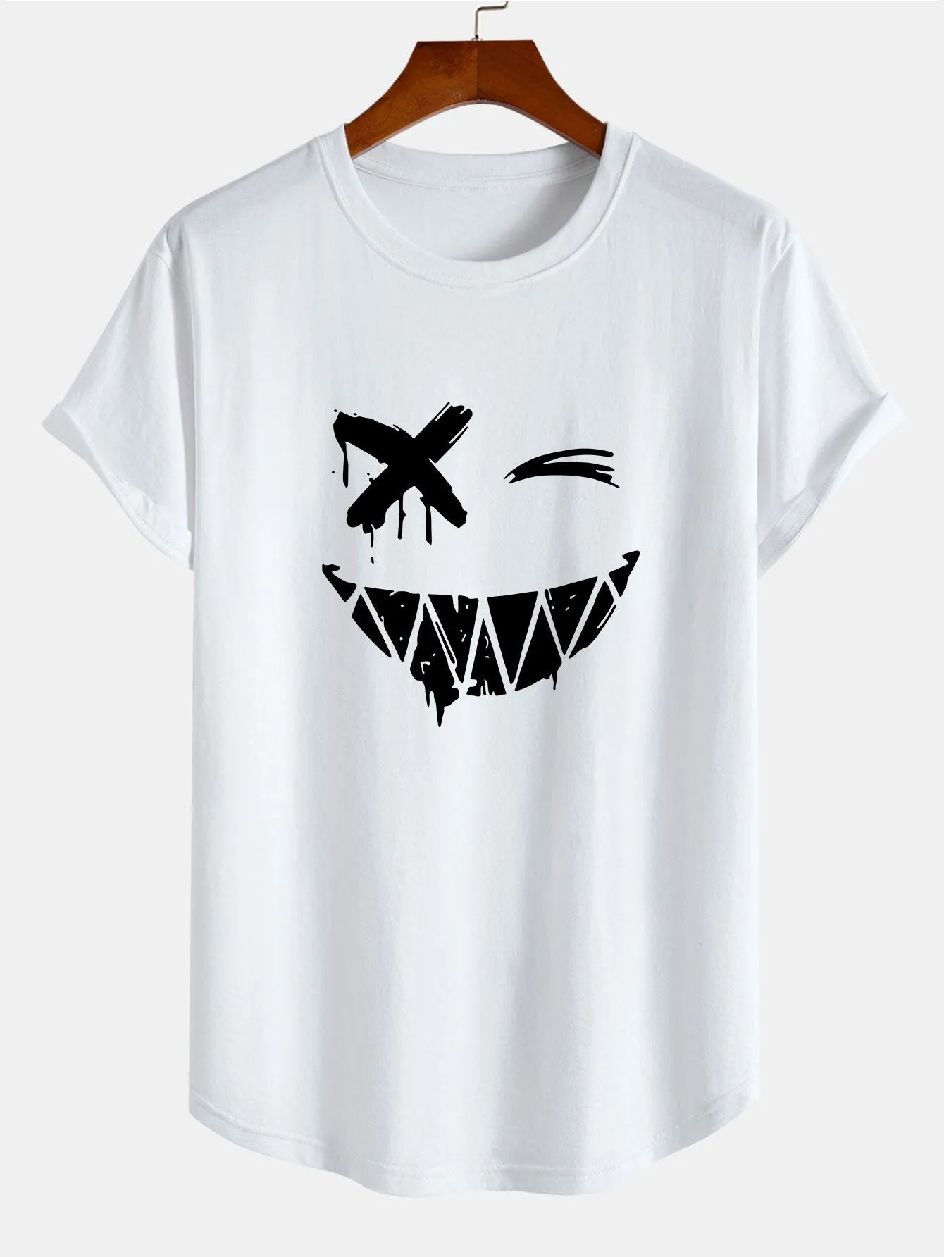 Smiley Face Print Cotton Arc Hem T-Shirt sold by Hoooyi product image thumbnail 2