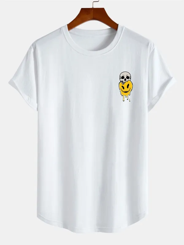 Skull Evil Face Print Cotton Arc Hem T-Shirt sold by Hoooyi