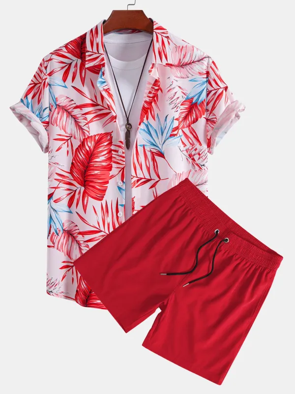 Tropical Print Button Up Shirt & Swim Shorts made by Hoooyi