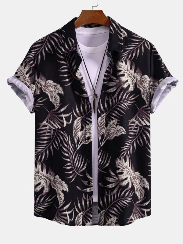 Leaf Print Button Up Shirt sold by Hoooyi