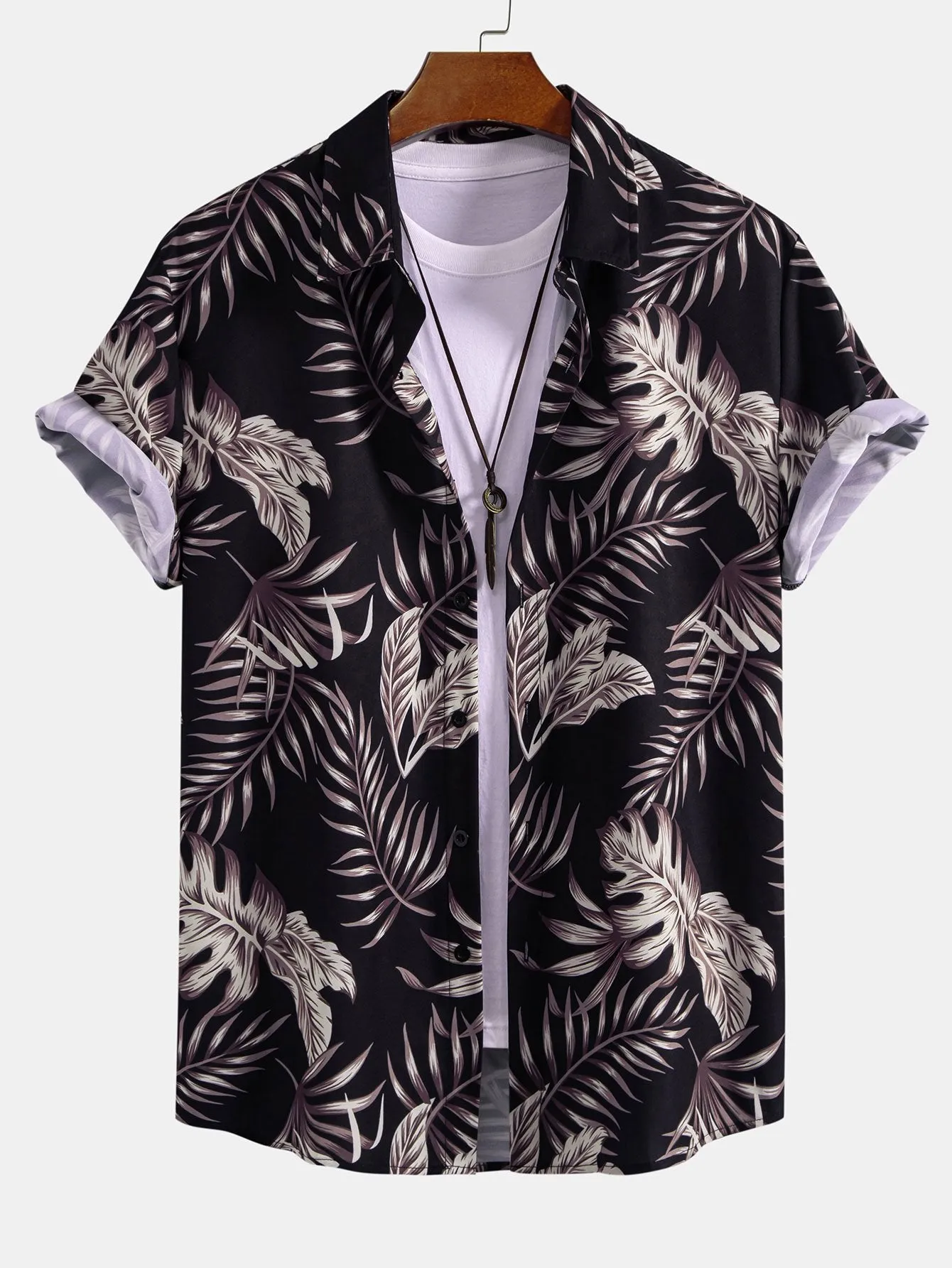 Leaf Print Button Up Shirt sold by Hoooyi