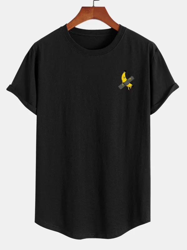 Banana Print Cotton Arc Hem T-Shirt sold by Hoooyi