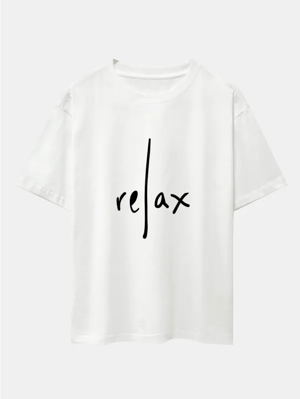 Relax Print Drop Shoulder Oversize T-Shirt sold by Hoooyi