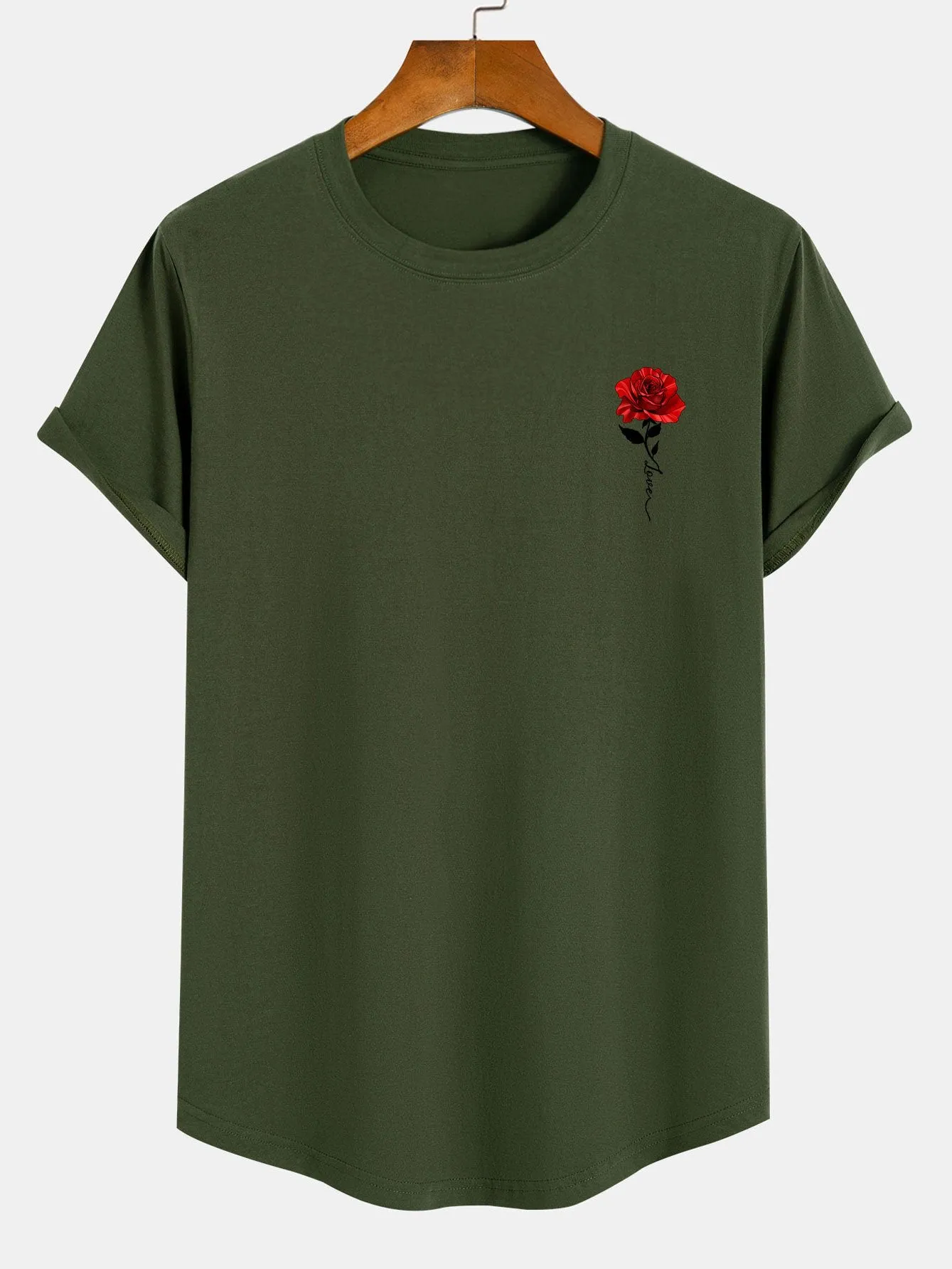 Rose Print Cotton Arc Hem T-Shirt sold by Hoooyi product image thumbnail 3