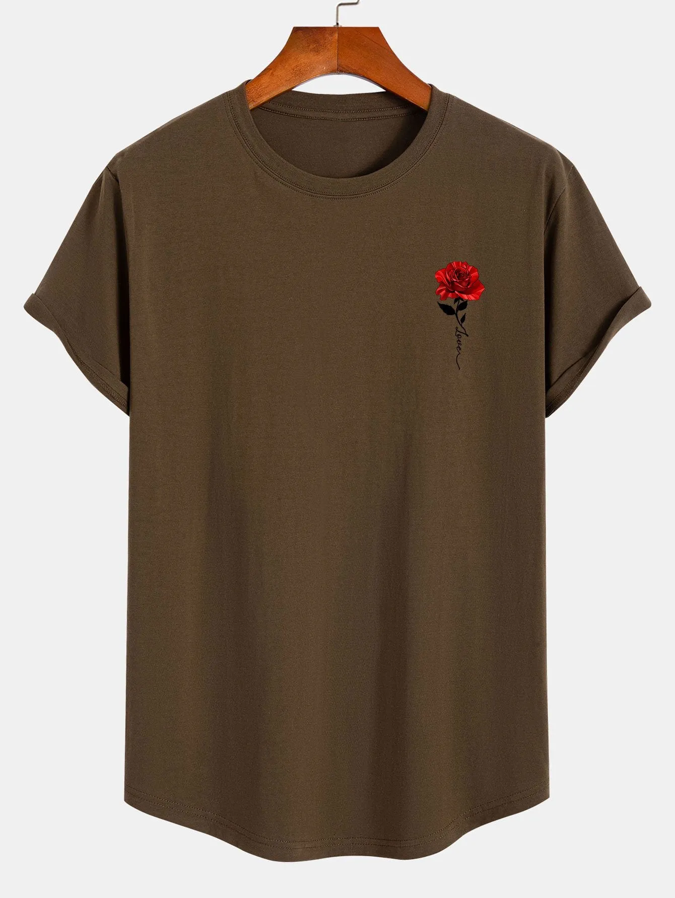 Rose Print Cotton Arc Hem T-Shirt sold by Hoooyi product image thumbnail 2