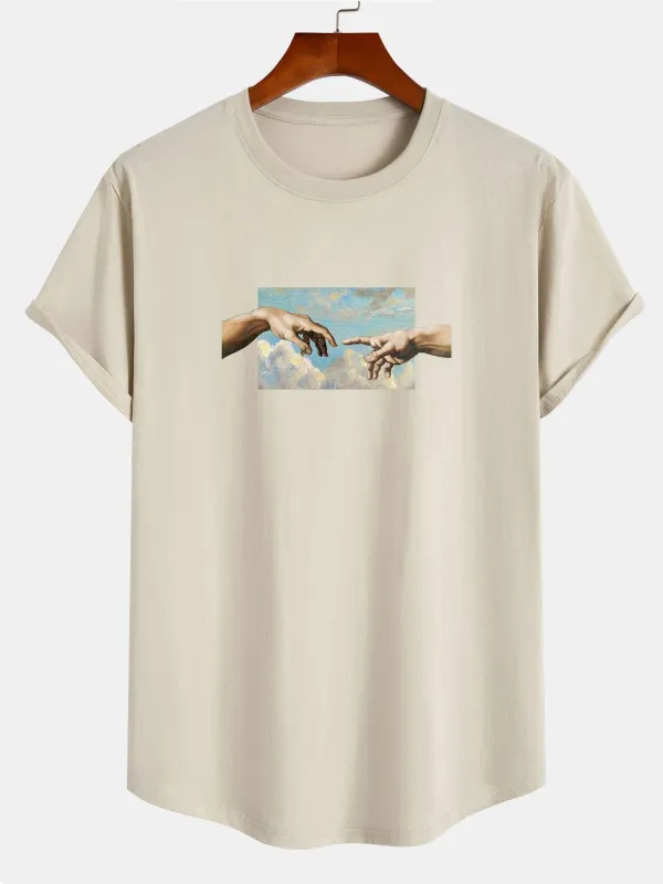 Creation Of  Adam Print Cotton Arc Hem T-Shirt sold by Hoooyi