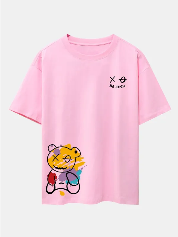 Graffiti Bear Print Drop Shoulder Oversize T-Shirt sold by Hoooyi