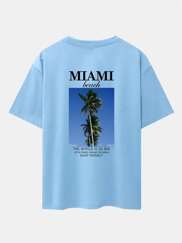 Miami Palm Tree Back Print Drop Shoulder Oversize T-Shirt made by Hoooyi
