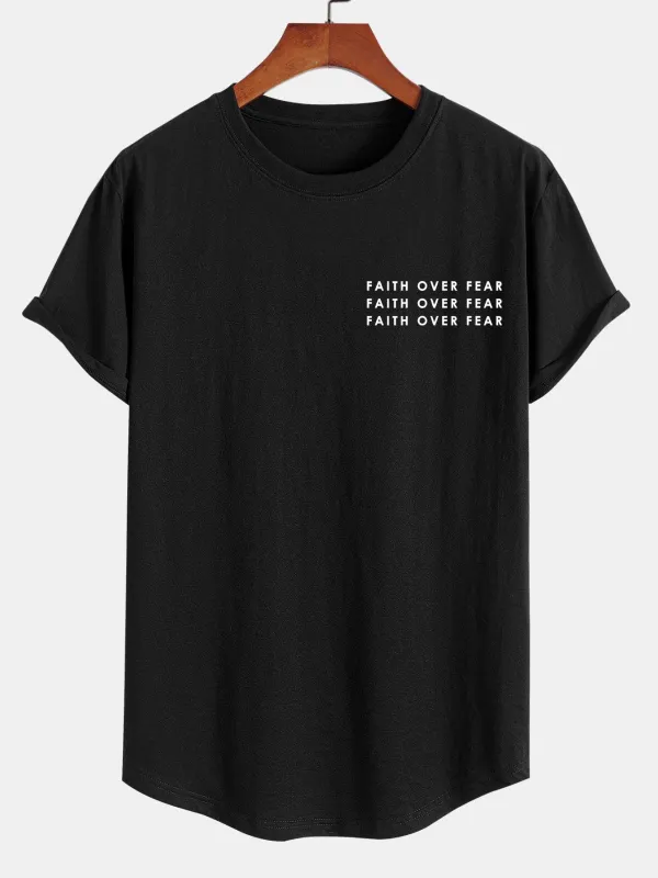 Slogan Print Cotton Arc Hem T-Shirt sold by Hoooyi