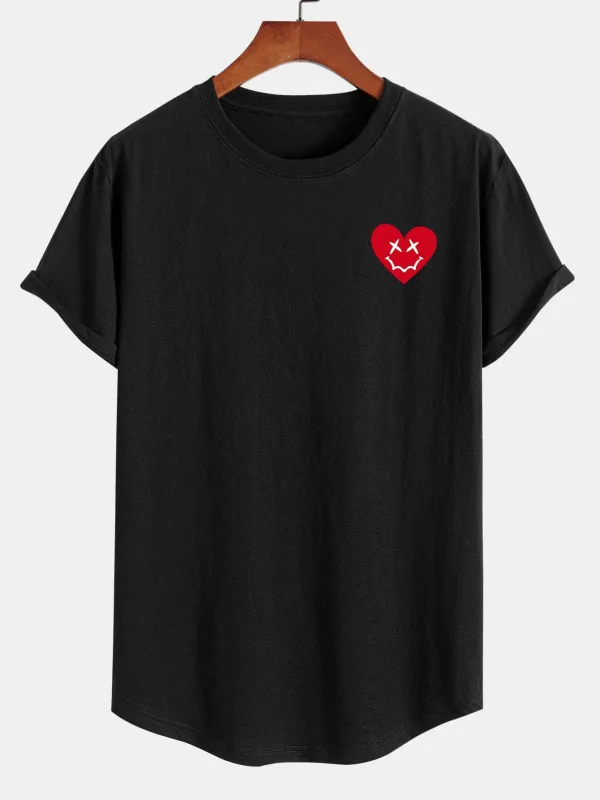 Heart Smiley Face Print Cotton Arc Hem T-Shirt sold by Hoooyi