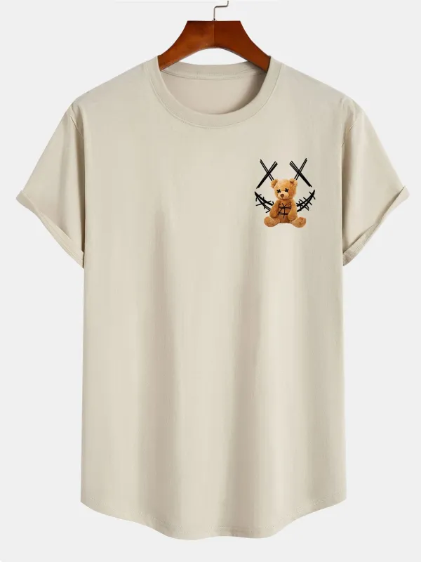 Smiley Bear Print Cotton Arc Hem T-Shirt sold by Hoooyi