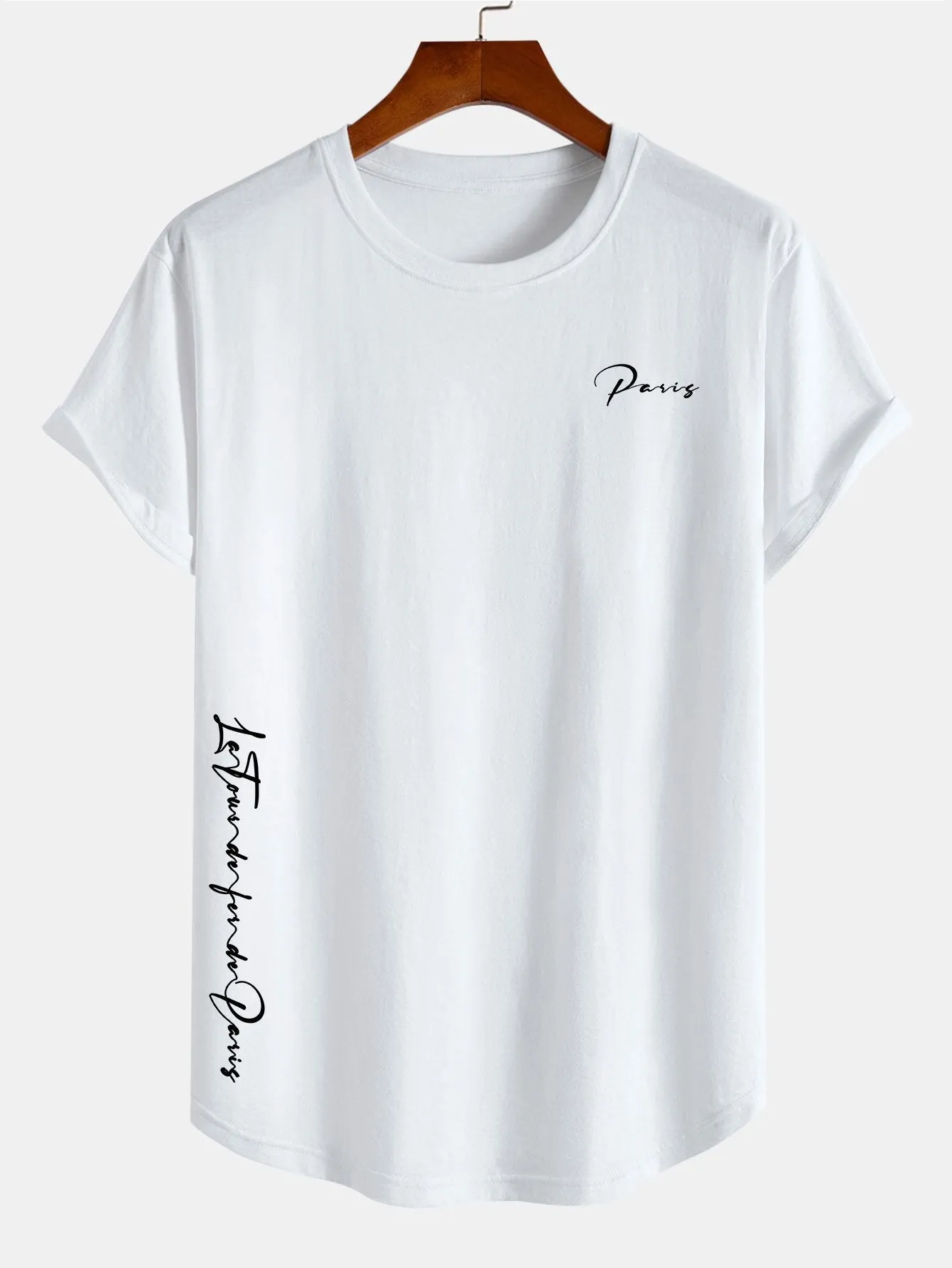 Paris Slogan Print Cotton Arc Hem T-Shirt sold by Hoooyi product image thumbnail 2