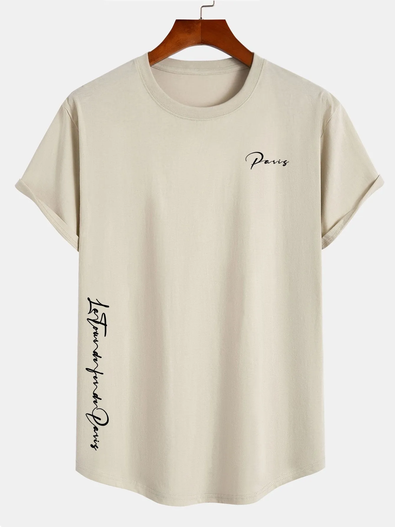 Paris Slogan Print Cotton Arc Hem T-Shirt sold by Hoooyi product image thumbnail 3