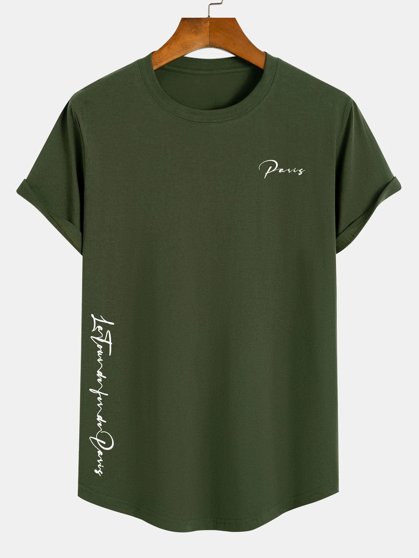 Paris Slogan Print Cotton Arc Hem T-Shirt sold by Hoooyi product image thumbnail 5