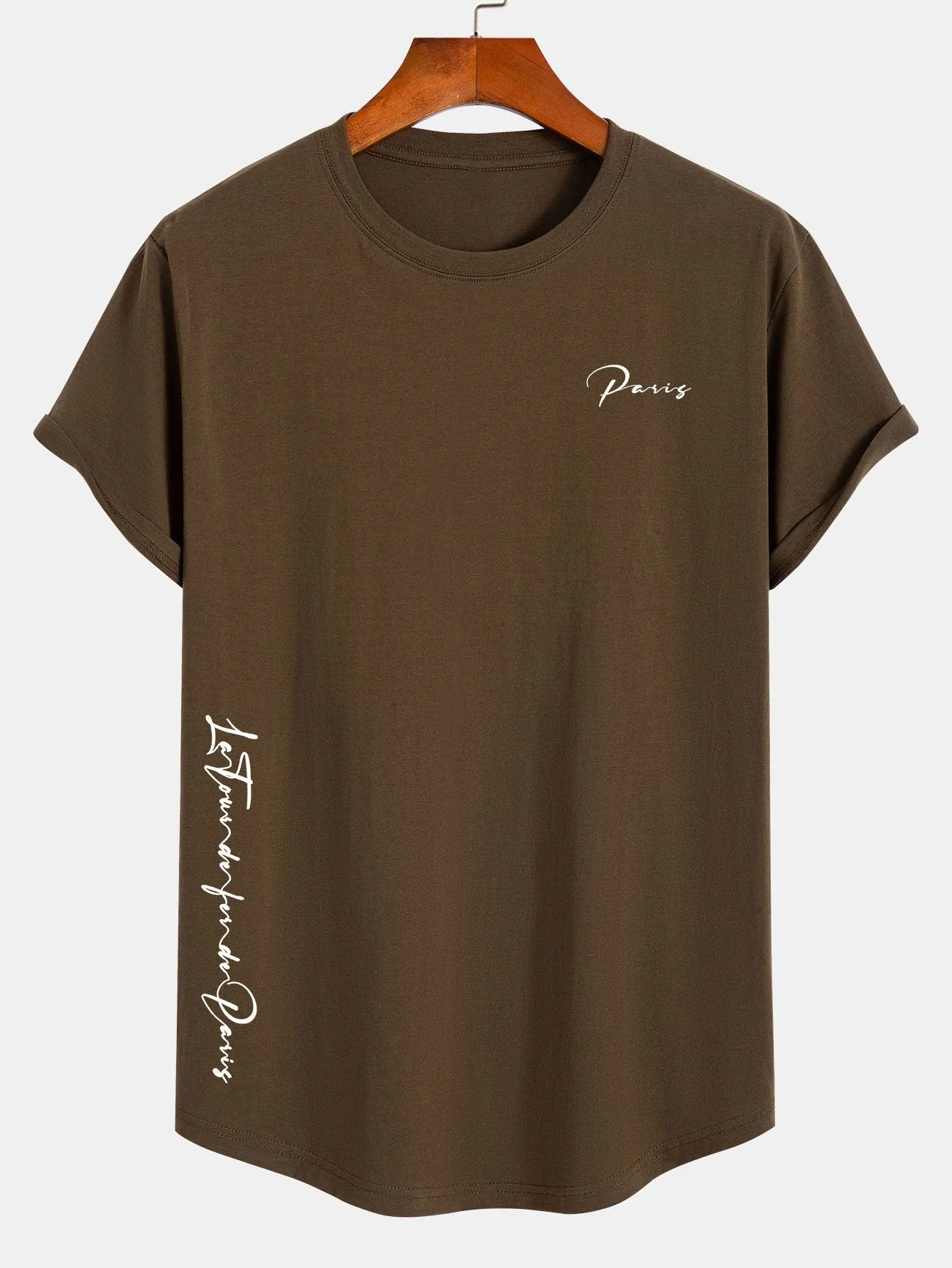 Paris Slogan Print Cotton Arc Hem T-Shirt sold by Hoooyi product image thumbnail 4