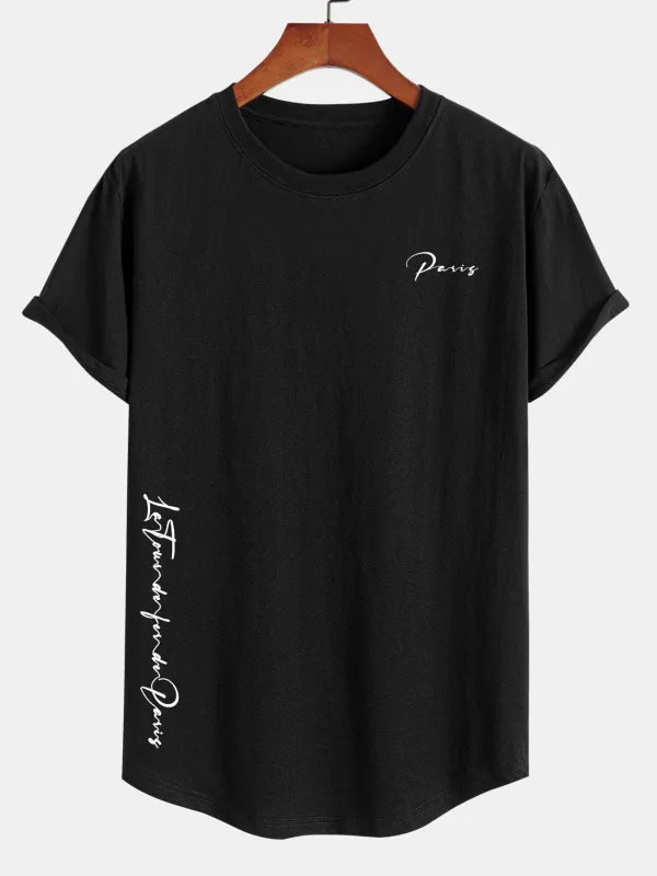 Paris Slogan Print Cotton Arc Hem T-Shirt made by Hoooyi