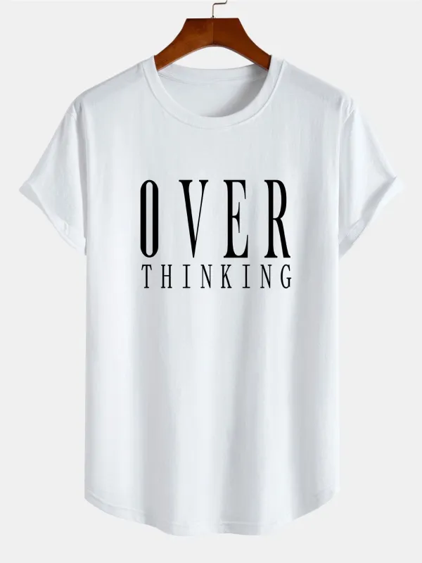 Over Thinking Print Cotton Arc Hem T-Shirt sold by Hoooyi
