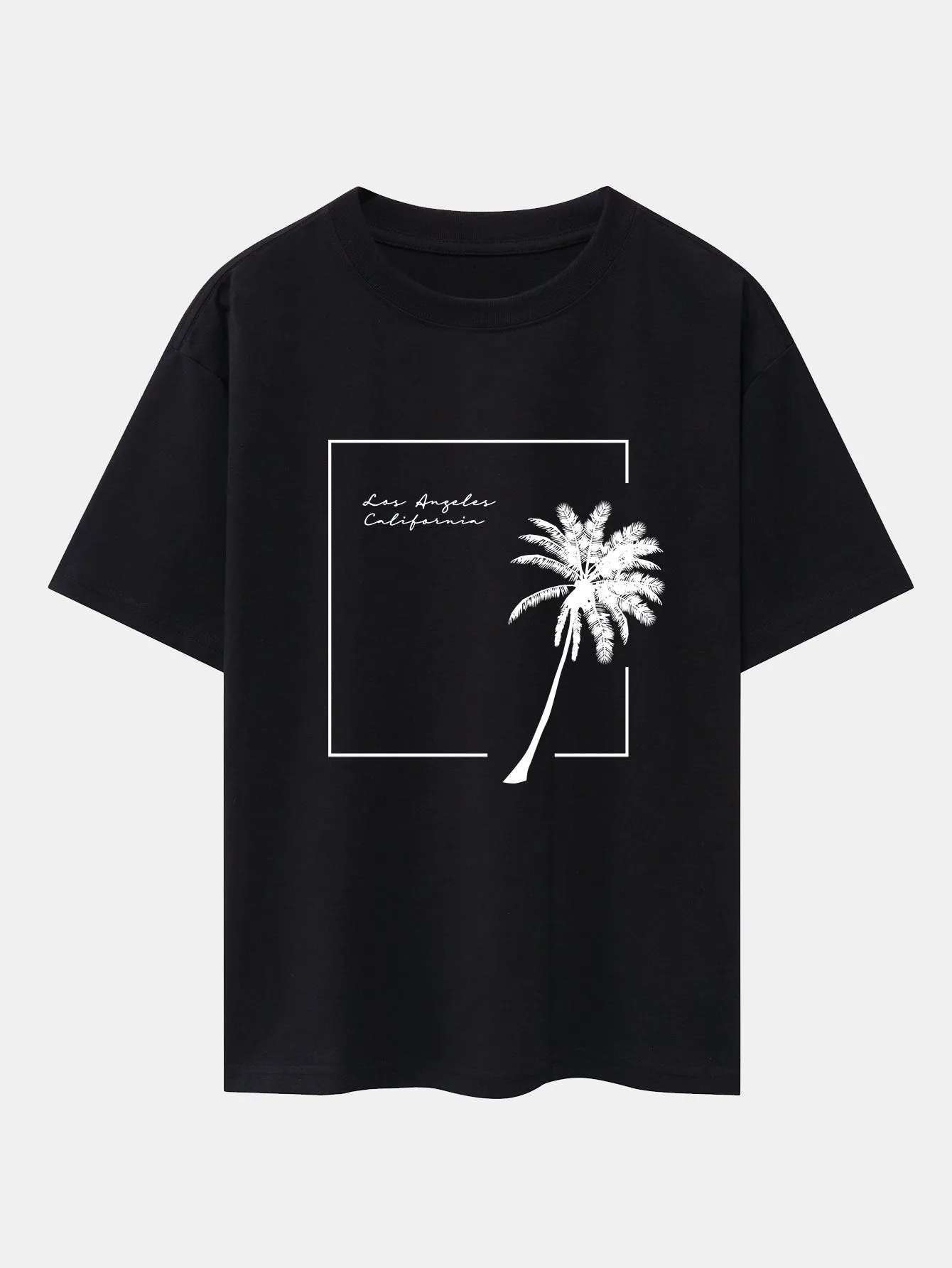 Los Angeles Palm Trees Print Drop Shoulder Oversize T-Shirt sold by Hoooyi