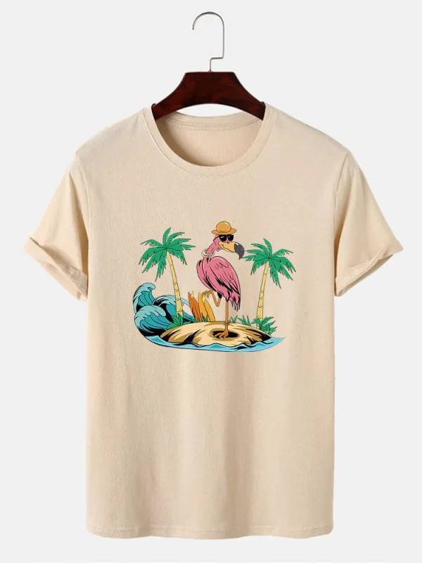Flamingo On Vacation Print T-Shirt sold by Hoooyi