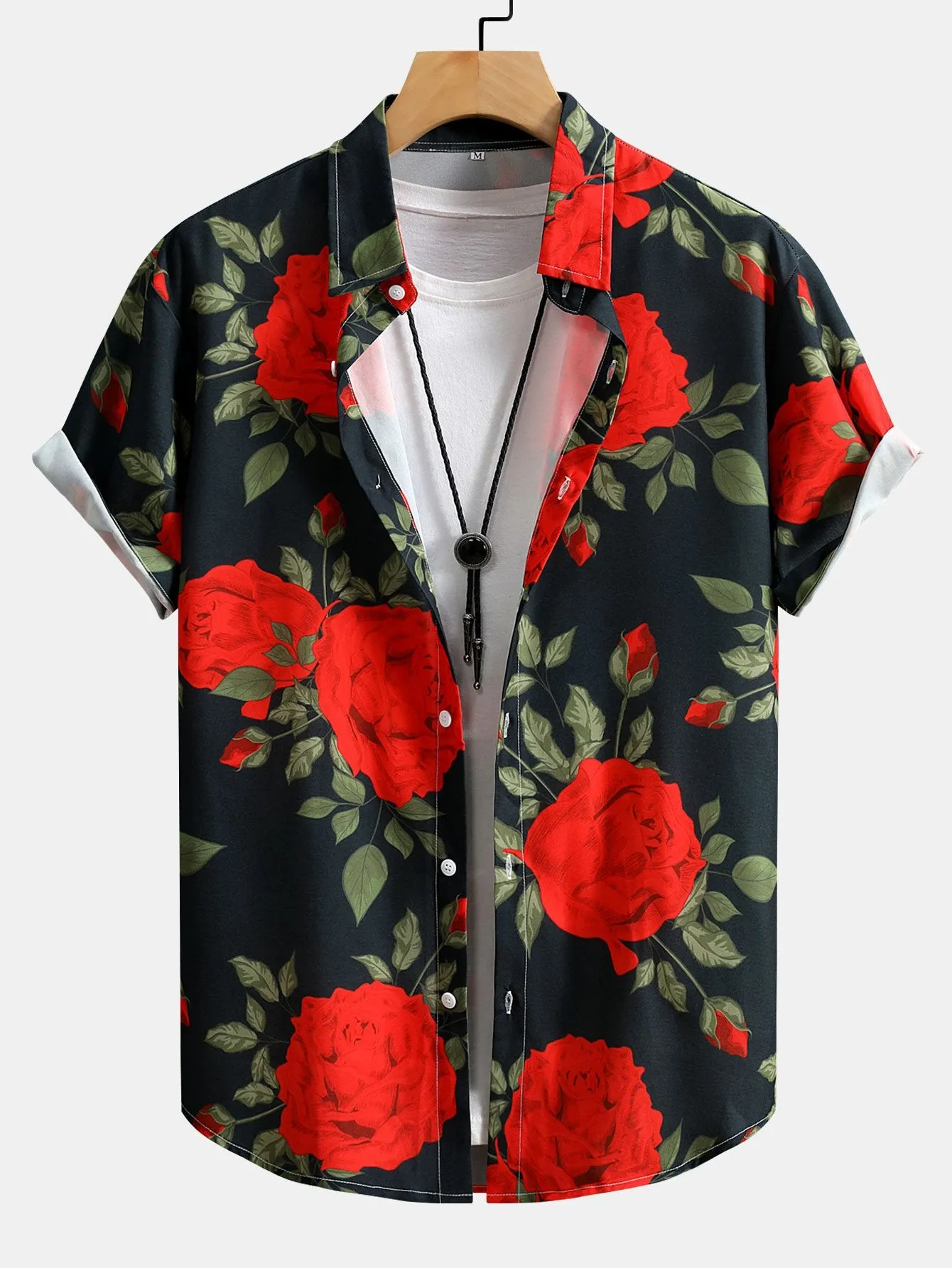 Red Rose Print Button Up Shirt & Swim Shorts sold by Hoooyi product image thumbnail 2