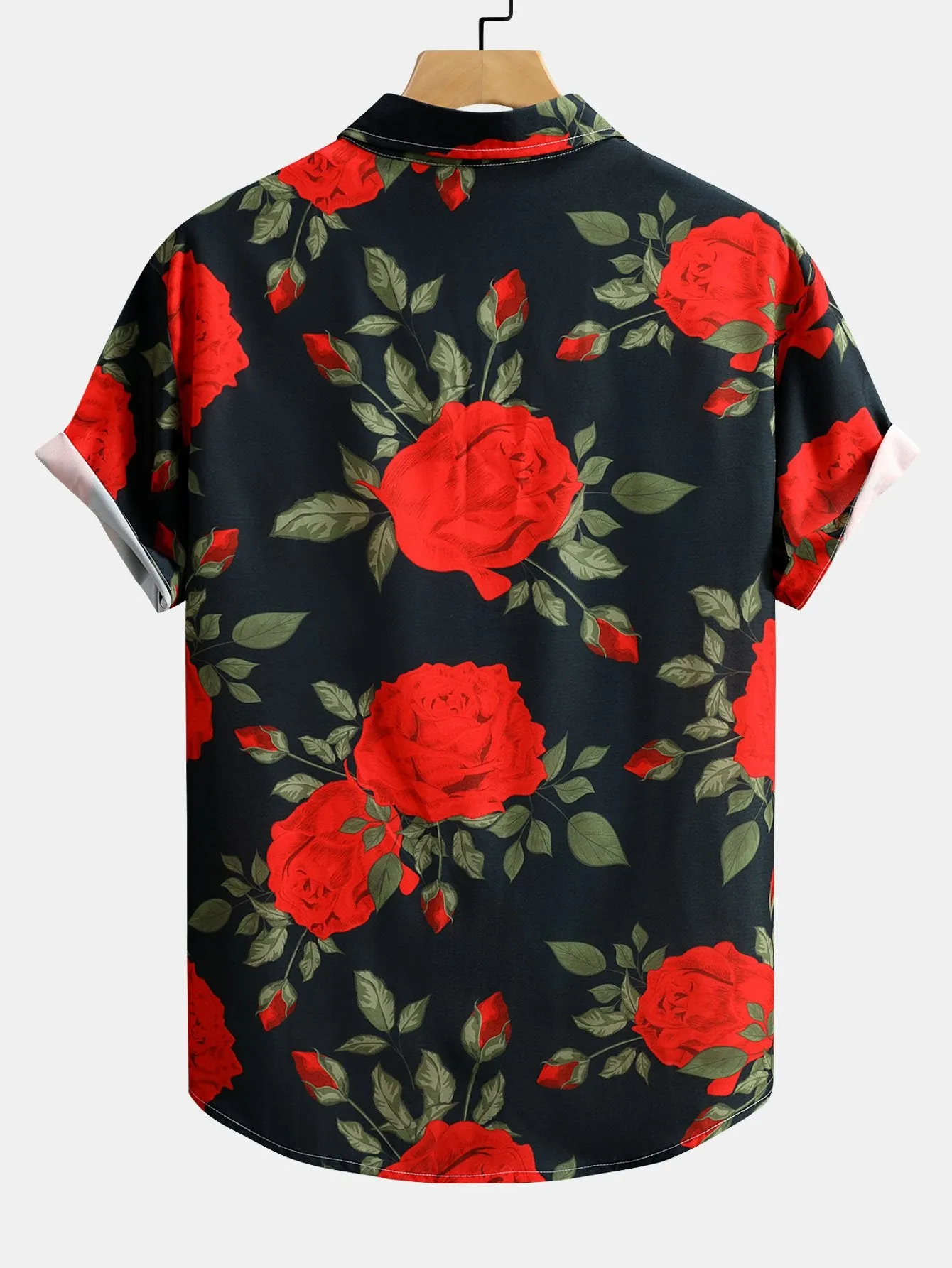 Red Rose Print Button Up Shirt & Swim Shorts sold by Hoooyi product image thumbnail 3