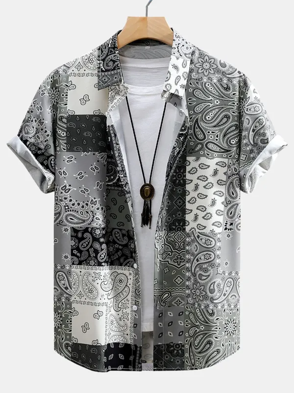 Paisley Print Button Up Shirt sold by Hoooyi