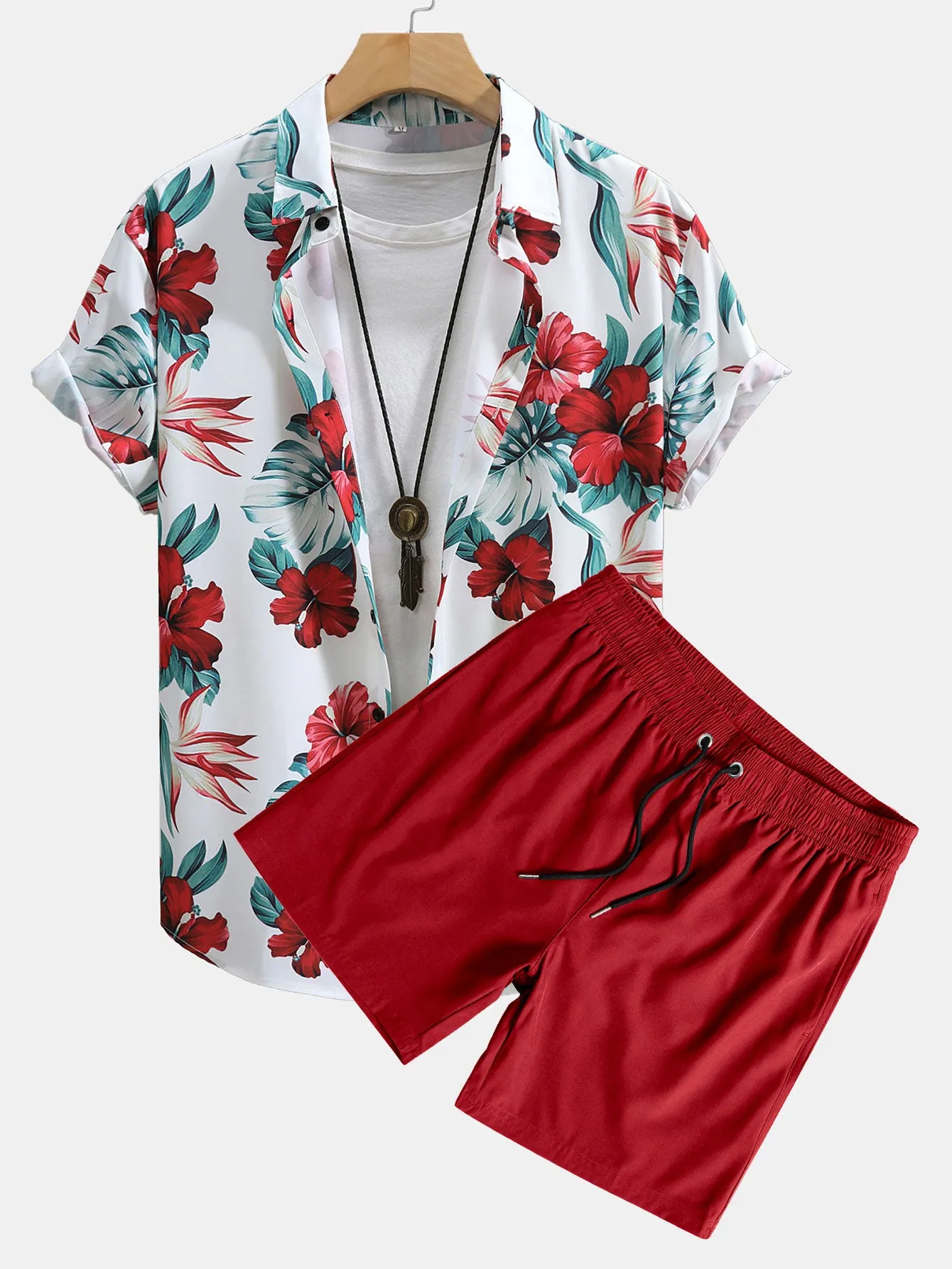 Tropical Floral Print Button Up Shirt & Swim Shorts sold by Hoooyi