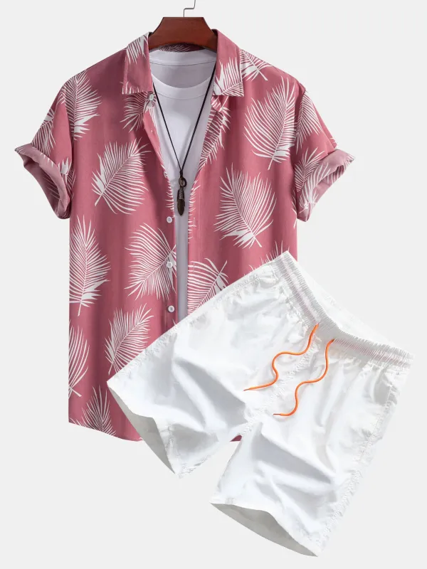 Leaf Print Button Up Shirt & Swim Shorts sold by Hoooyi