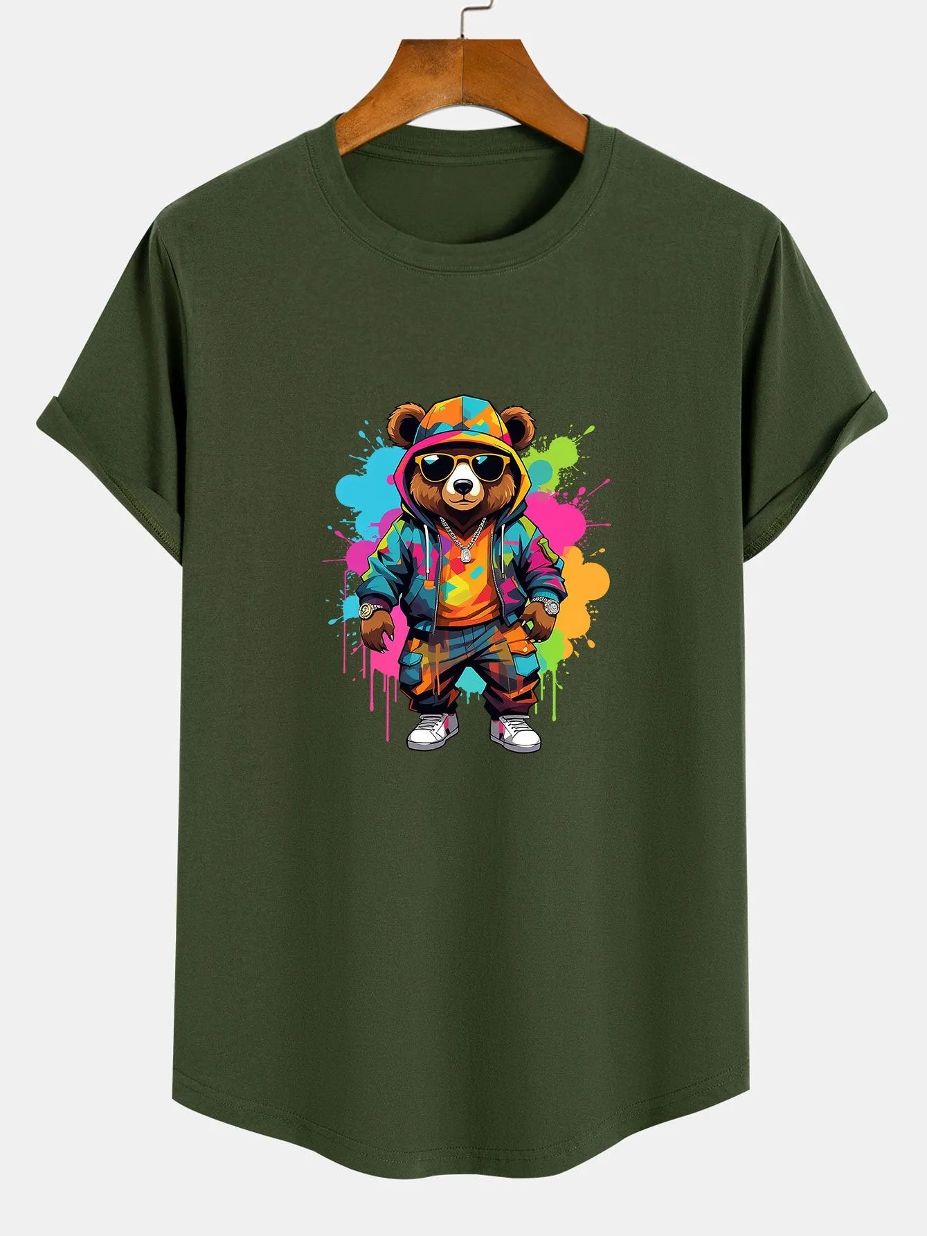 Graffiti Bear Print Cotton Arc Hem T-Shirt sold by Hoooyi product image thumbnail 3