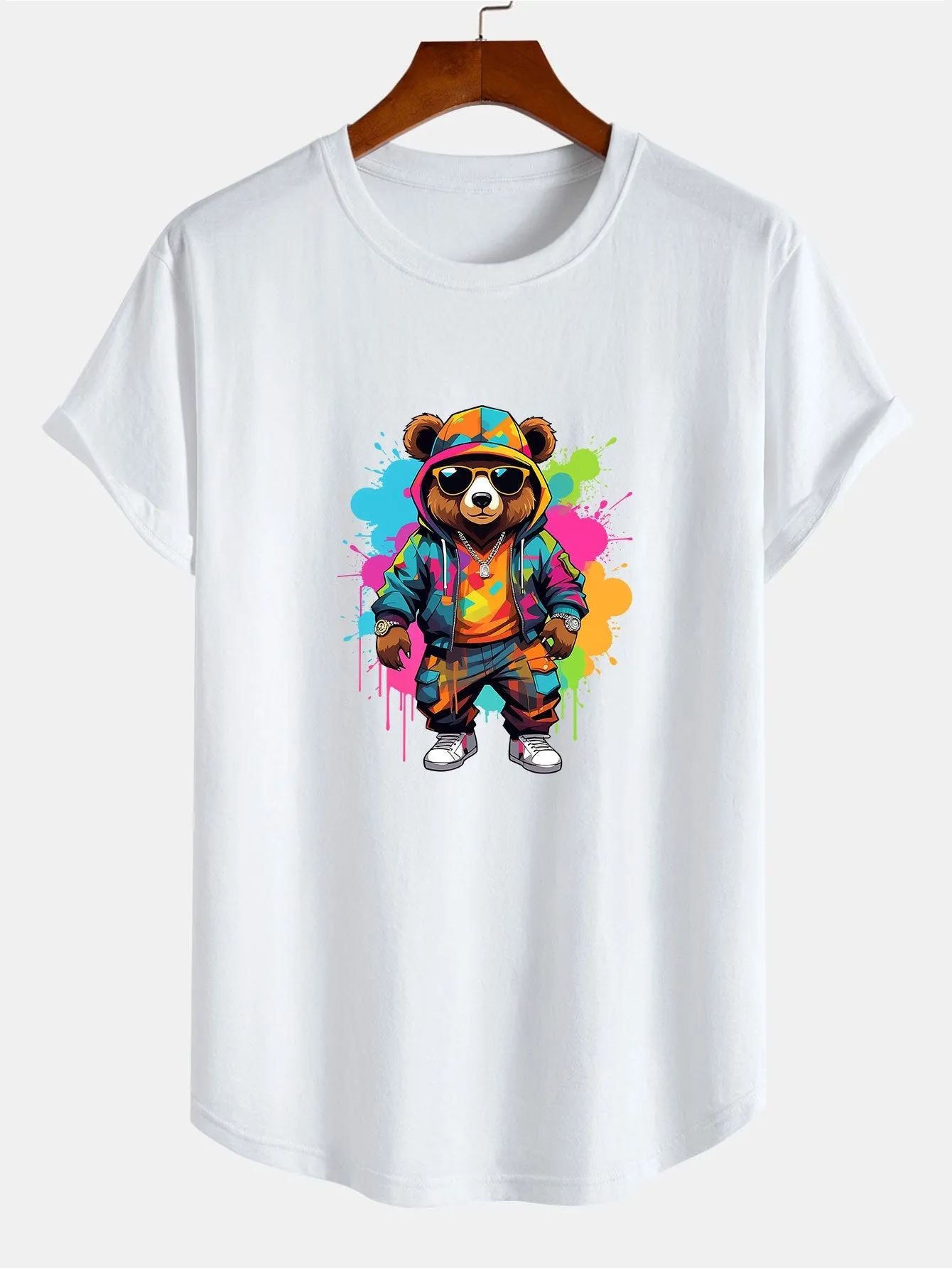 Graffiti Bear Print Cotton Arc Hem T-Shirt sold by Hoooyi product image thumbnail 4
