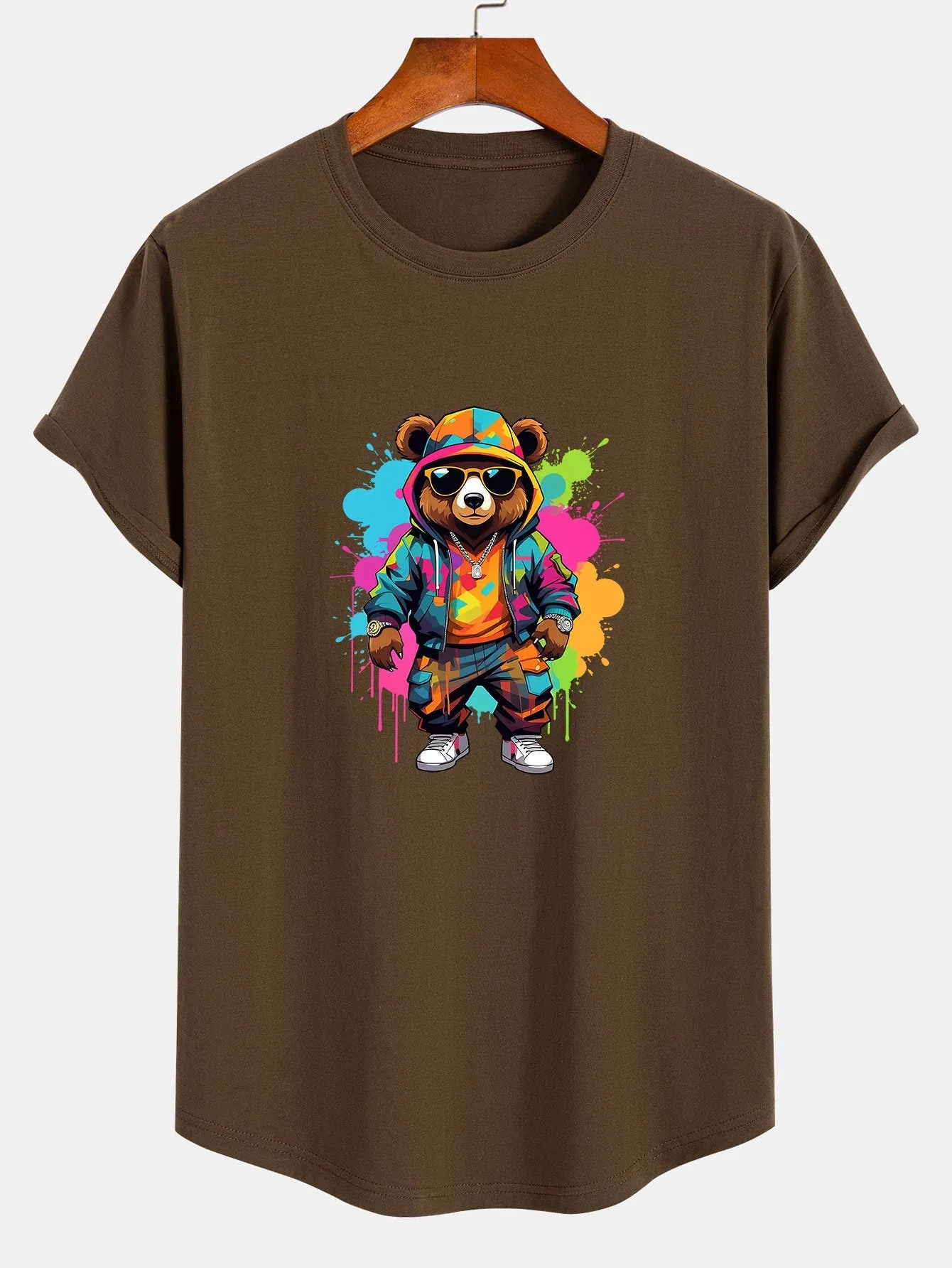 Graffiti Bear Print Cotton Arc Hem T-Shirt sold by Hoooyi product image thumbnail 2