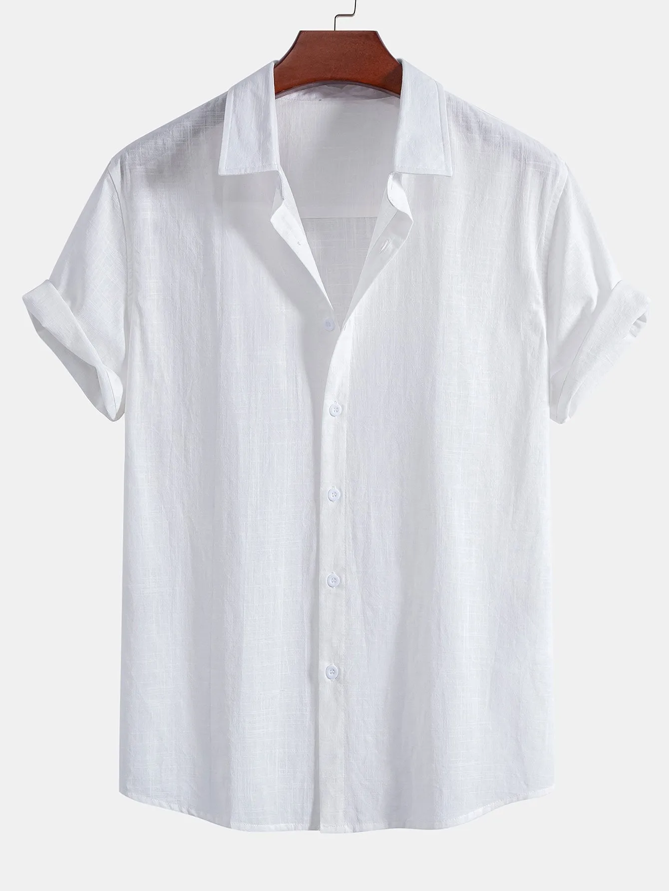 Linen Look Cotton Button Up Shirt & Striped Print Swim Shorts sold by Hoooyi product image thumbnail 2